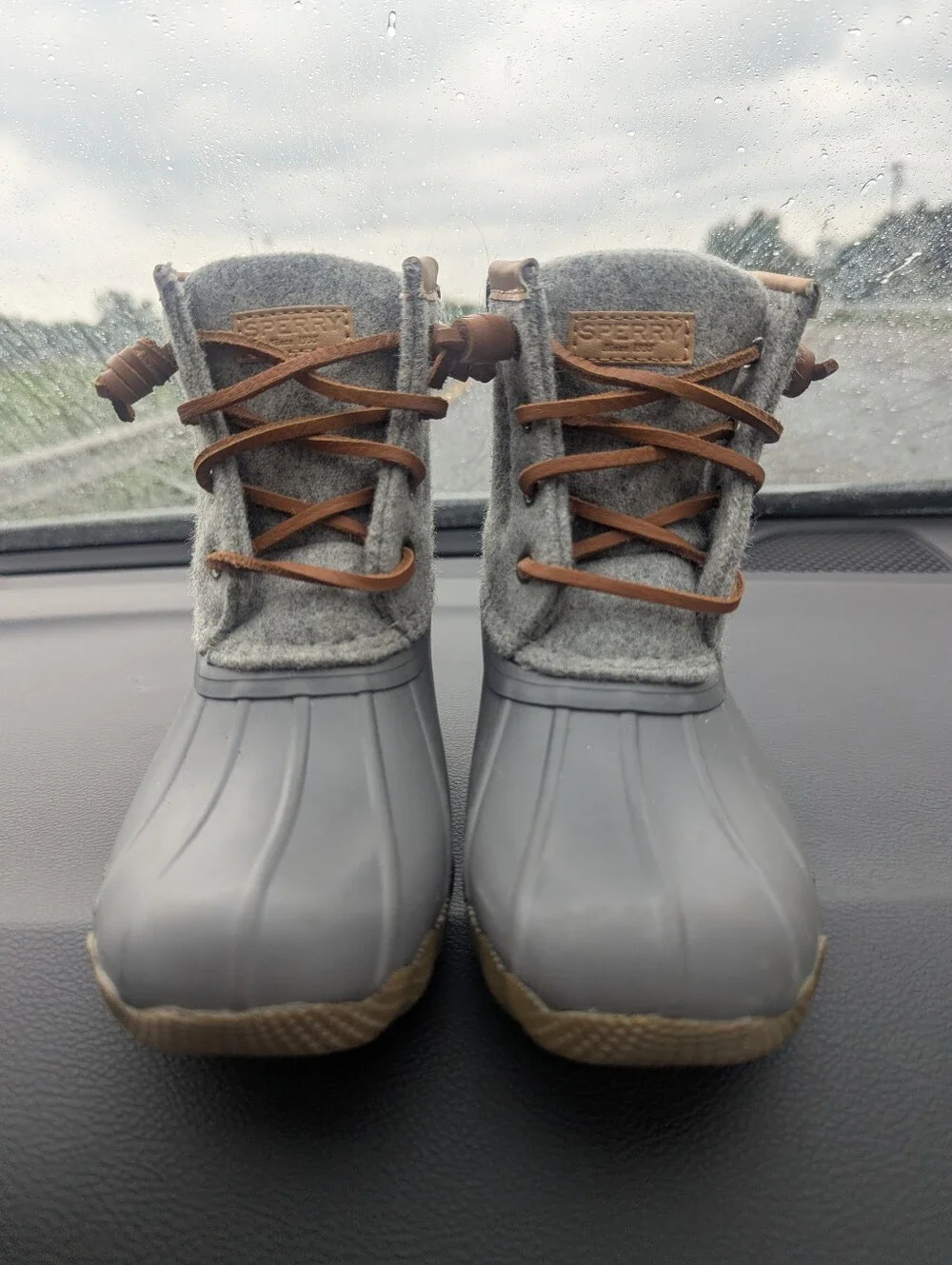 NEW Sperry Gray and Brown Lace-Up Duck Boots Girls Sz 12